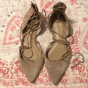 Vince Camuto Tan Suede Lace Up Ballet Flats